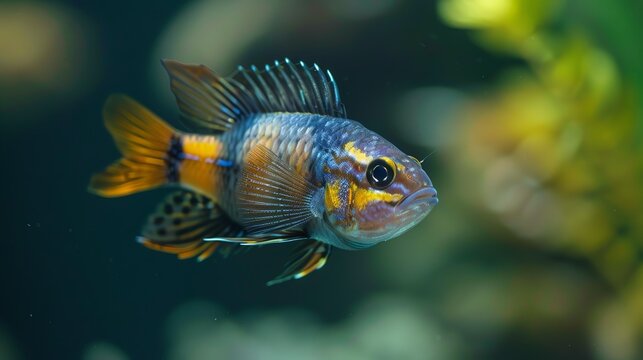 Apistogramma flabellicauda, a male dwarf cichlid with its distinctive fin structure and vibrant colors.