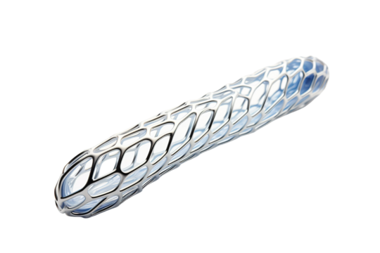 A Silver Stent's Promise: A Delicate Mesh of Hope for a Healthy Future on a Clear PNG or White Background.