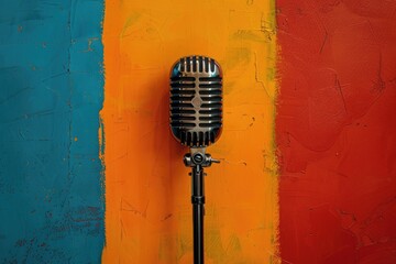 Retro microphone against colorful painted background