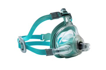 A Teal CPAP Mask Ready to Breathe Life Into Sleep on a Clear PNG or White Background.