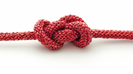A bowline knot tied with red rope, isolated on a white background.