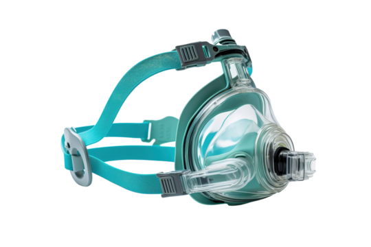 A Teal CPAP Mask Ready to Breathe Life Into Sleep on a Clear PNG or White Background.