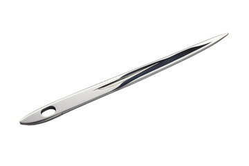 A Shiny, Silver Needle Ready for Sewing on a Clear PNG or White Background.