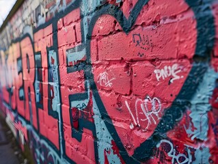 Fototapeta premium Vibrant Graffiti Heart on City Wall Urban Romance Concept