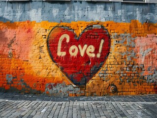 Fototapeta premium Love Themed Vibrant Graffiti Heart on City Wall Symbolizing Urban Romance