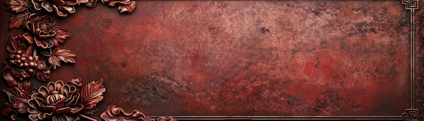 Elegant vintage red textured background with ornate floral border. Perfect for design, invitations, and decorative projects.