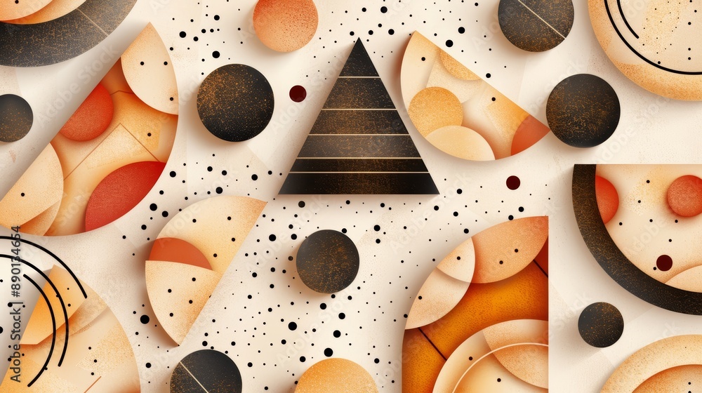 Aufkleber abstract geometric shapes in earthy tones with circles, triangles, and speckled texture creating mod