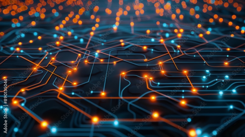 Poster with advanced neural circuitry and cyber-brain integration, quantum computers revolutionize data pro