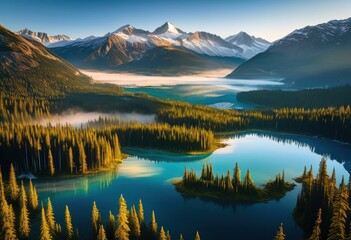 Obraz premium serene glacial lake nestled secluded wilderness, tranquil, untouched, pristine, natural, beauty, landscape, scenic, peaceful, isolated, calm, quiet, hidden