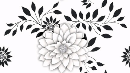 Seamless pattern detailed black line mandala design, white background