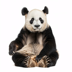 Obraz premium Panda sitting, isolated on white background, closeup portrait.