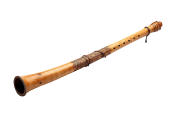 A Carved Wooden Flute Ready to Play a Traditional Song on a Clear PNG or White Background.