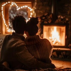 Cozy Couple Sharing Intimate Moment by Glowing Fireplace Love and Romance Concept