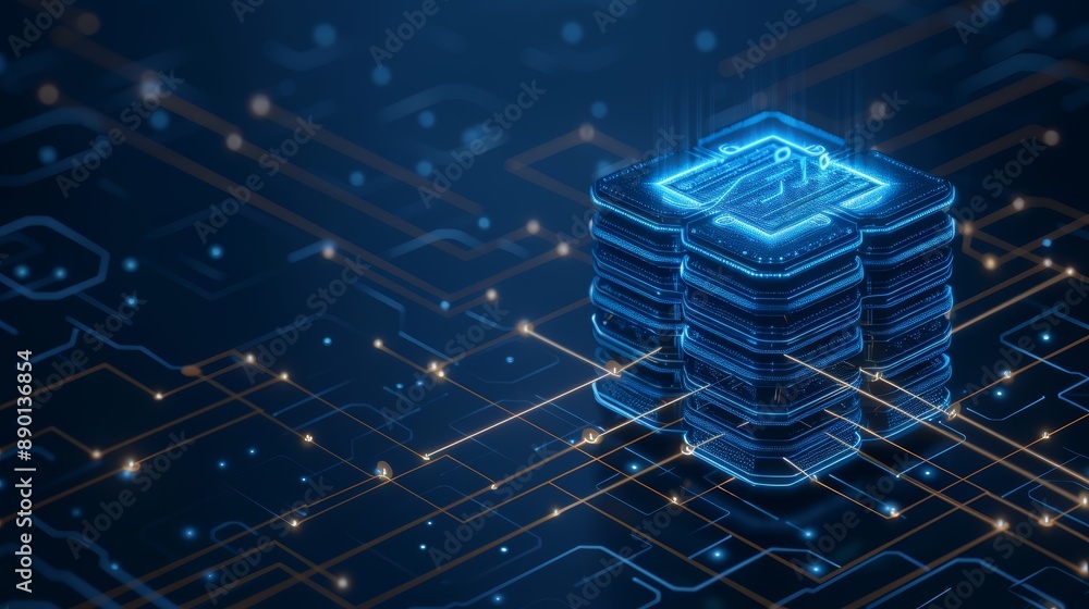 Aufkleber futuristic digital data storage concept with glowing technology elements and network connections in 
