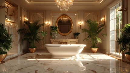 Elegant luxury bathroom with gold accents - generative ai