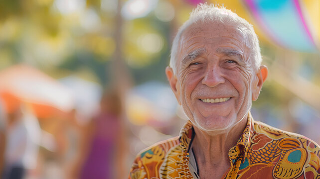 Happy mature man at outdoor summer festival