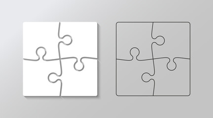 Puzzle pieces set. Scheme for thinking game. Jigsaw grids filled and outline. Simple mosaic background with separate details. Cutting template. Vector illustration.