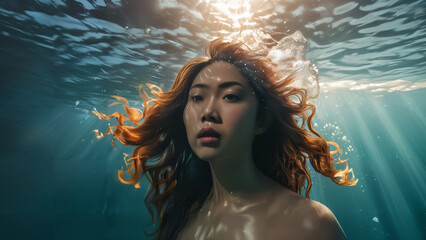 asian woman in the underwater