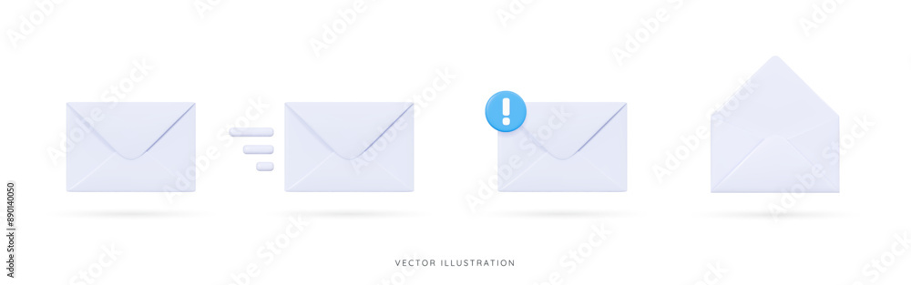 Poster 3d closed and open envelope icon set. new message on email. send document by mail. notification of l