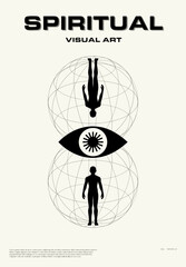 Spiritual visual art depicting the connection between humans and the universe through symbolic eyes and geometric structures. Perfect for inspirational posters, digital art, and social media content.	