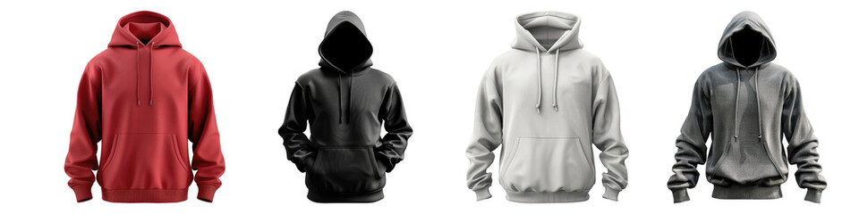Set of hoodies isolated on transparent background