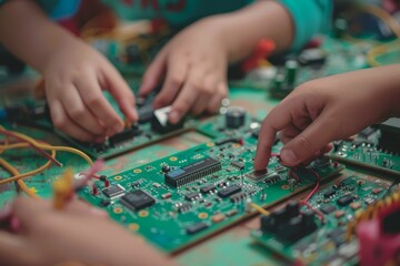 Obraz premium Assembling a complex toy robot kit, fostering STEM skills and creativity in children.