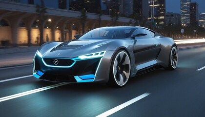 Futuristic electric sports car concept in motion blur