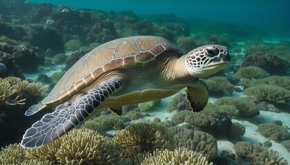 Fototapeta premium Green Sea Turtle Cruising in the warm waters of the Pacific Ocean