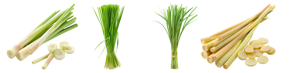 Set of lemongrass slices isolated on transparent background