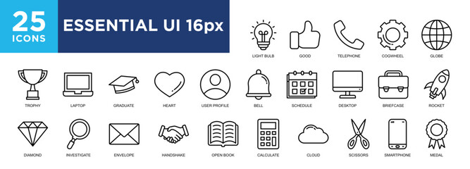 Essential UI, vector, linear, line, interface, outline icon set. icons collection. Simple vector illustration