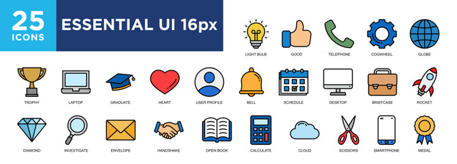 Essential UI, vector, linear, line, interface, outline icon set. icons collection. Simple vector illustration
