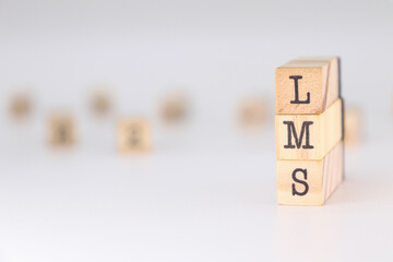 LMS acronym. Concept of Learning Management System written on wooden cubes on white background with copy space.
