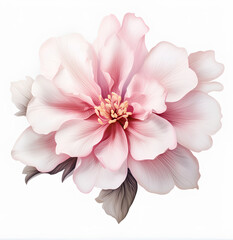 Naklejka premium large pink flower, rose-like bloom, magnolia-like, white background, floral isolation, botanical illustration, pink petals, flower close-up, delicate bloom, floral photography, nature isolated