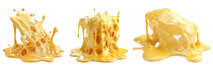 Set of melting cheese isolated on transparent background