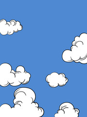 Blue sky with white clouds landscape background vector illustration. Sunny day, vintage cartoon style concept.
