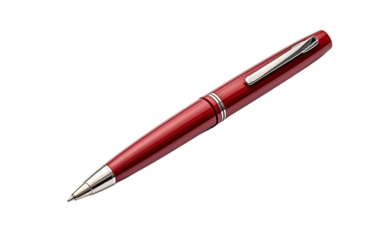 A Crimson Pen Awaits Its Purpose, Ready to Embark on a Journey of Ink and Ideas on a Clear PNG or White Background.