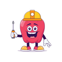 Electrician red bell pepper cartoon mascot character
