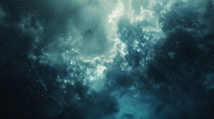 Fototapeta premium Ethereal space cloud with shimmering stars and deep space hues, creating a sense of cosmic mystery.