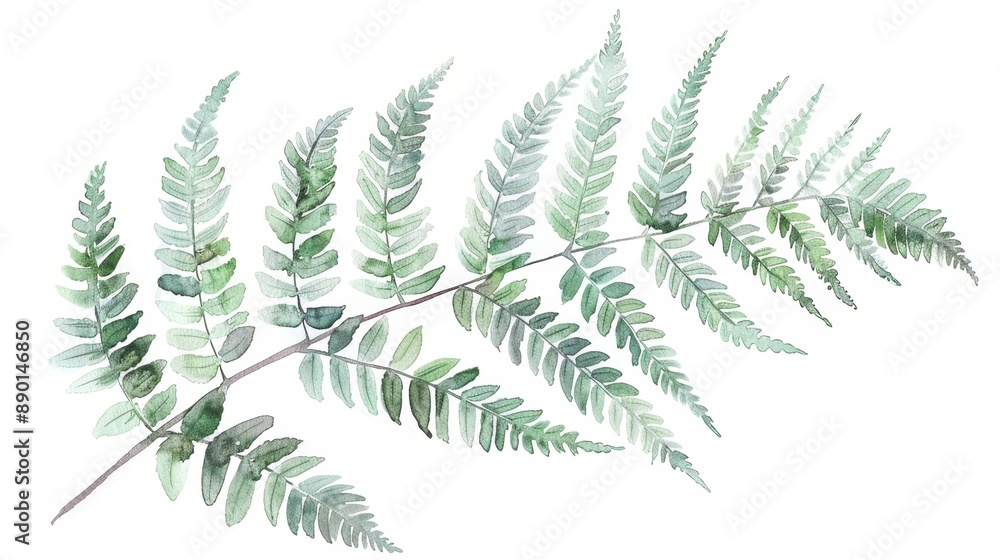 Wall mural watercolor depiction of a fern plant leaf on white background