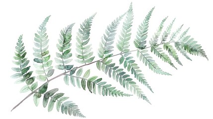 Obraz premium watercolor depiction of a fern plant leaf on white background