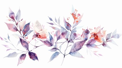Fototapeta premium A delicate watercolor depiction of a flowering purple on white background