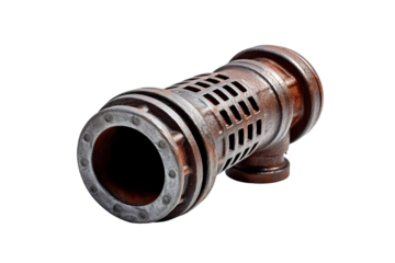 A Rusted and Worn Metal Pipe With a Grid Pattern on a Clear PNG or White Background.