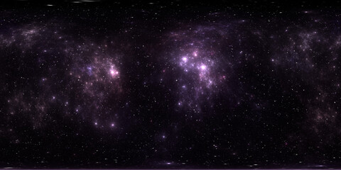 360 degree fantasy space nebula. Giant interstellar cloud with stars, equirectangular projection, environment map. HDRI spherical panorama