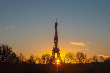beautiful eiffel tower at sunset in paris