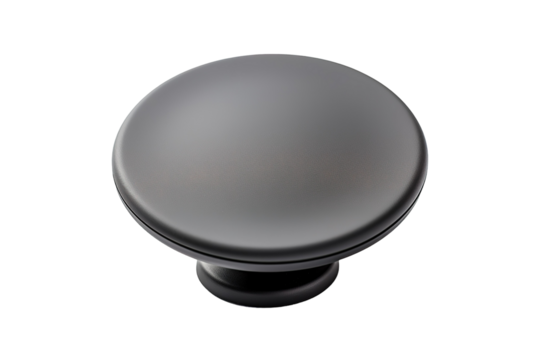 A Contemporary Black Knob, a Simple Yet Elegant Design Detail on a Clear PNG or White Background.