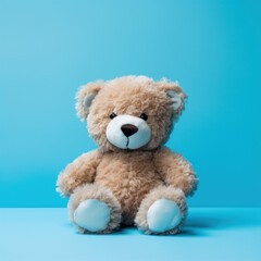 Obraz premium Adorable Teddy Bear on a Blue Background