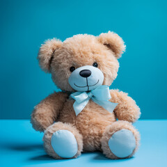 Obraz premium Charming Teddy Bear Against a Blue Backdrop