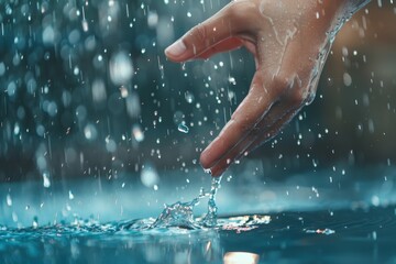 Fototapeta premium Sensory Experience - Hand Testing Water for Wetness