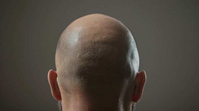 A man's head is shown from behind. He has a bald spot on the top of his head.