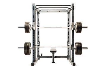 A Steel Sanctuary For Strength Training: A Power Rack Prepped For The Day's Workout on a Clear PNG or White Background.